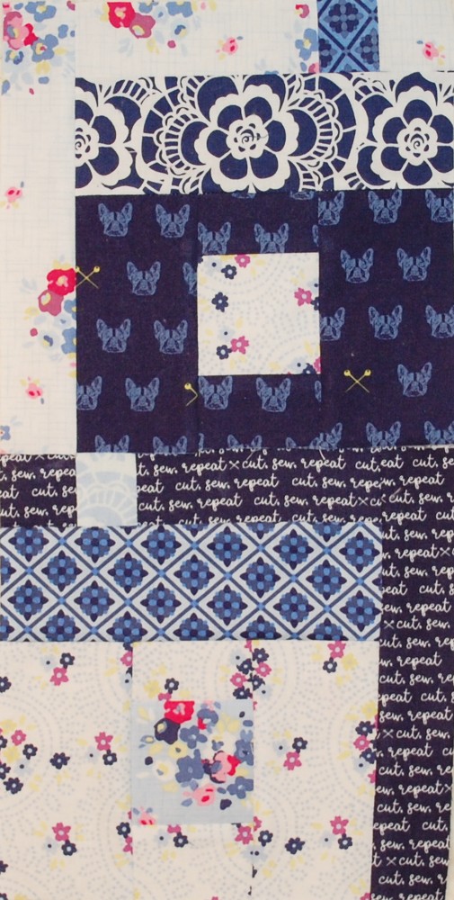 Free House Quilt Block Pattern. Blue Carolina fabric, Riley Black Designs, Blue Nickel Studios, Urban Folk Quilt