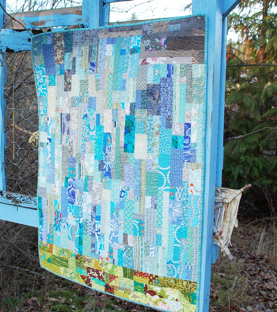 Rain quilt, Modern watercolor, blue nickel studios, men who quilt, Angela Walters, Urban Folk Quilts
